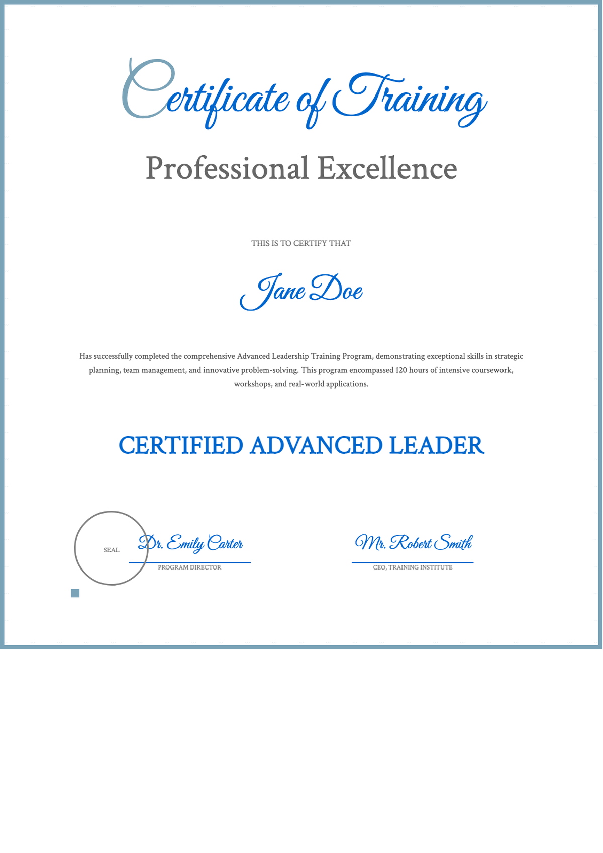 Elegant certificate of training for certified nursing assistant with decorative border and seal_variant_1